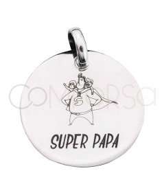 Gravure + Médaille 20mm "Super Papa" gravé au laser argent 925