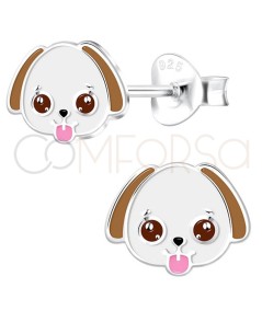 Boucles d’oreilles chien blanc et brun 8 x 6mm argent 925