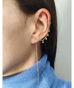 Ear cuff chaîne 13mm avec perles 3mm argent 925 plaqué or