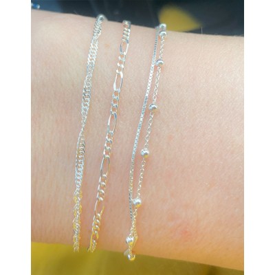 Bracelet forçat avec des boules 15cm + 3cm argent 925 plaqué or