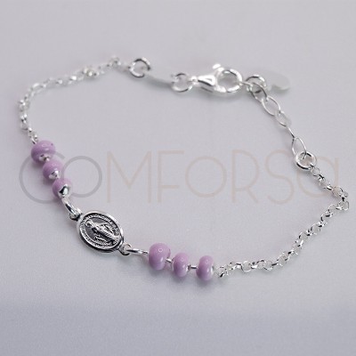 Bracelet pour enfants Vierge Miraculeuse en émail rose 14 + 2cm argent 925