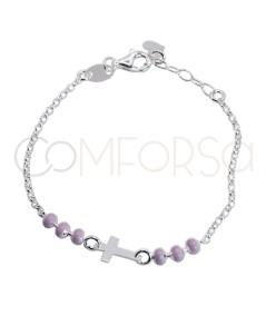 Bracelet pour enfants croix en émail rose 14 + 2cm argent 925