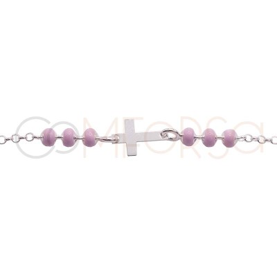 Bracelet pour enfants croix en émail rose 14 + 2cm argent 925