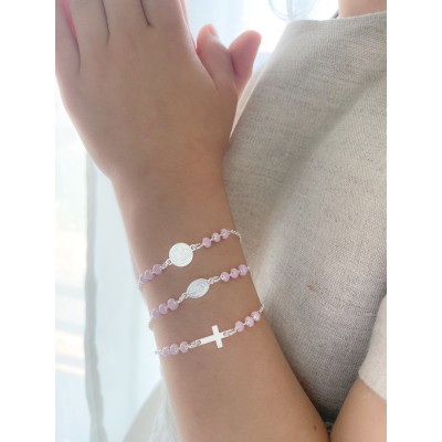 Bracelet pour enfants Vierge Miraculeuse en émail rose 14 + 2cm argent 925