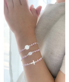 Bracelet pour enfants croix en émail rose 14 + 2cm argent 925