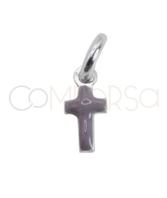 Breloque croix émaillée gris 3 x 6mm argent 925