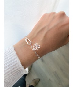 Bracelet avec pendentif maman rond et fermoir ovale en argent 925