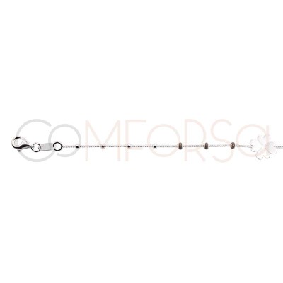 Bracelet avec trèfle et boulettes brunes 17 + 3cm argent 925