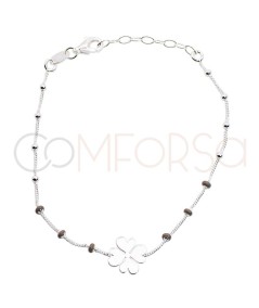 Bracelet avec trèfle et boulettes brunes 17 + 3cm argent 925