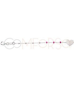 Gravure + Bracelet avec cœur et boulettes fuchsia 17 + 3cm argent 925