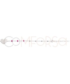 Gravure + Bracelet avec cœur et boulettes fuchsia 17 + 3cm argent 925