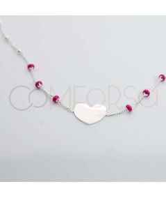 Gravure + Bracelet avec cœur et boulettes fuchsia 17 + 3cm argent 925