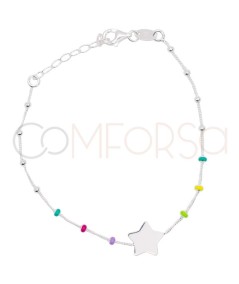 Gravure + Bracelet avec étoile et boulettes multicolore 17 + 3cm argent 925