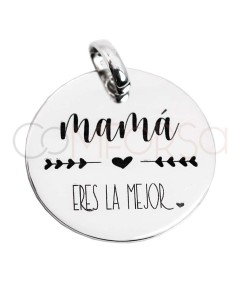 Gravure + Médaille 20mm phrase "Mamá eres la mejor" argent 925