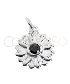 Pendentif tournesol avec zircone noire 14mm argent 925