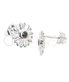 Boucles d'oreilles tournesol avec zircone noire 12mm argent 925