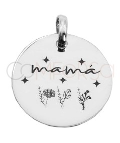 "Mama" médaille avec des fleurs 20 mm argent 925