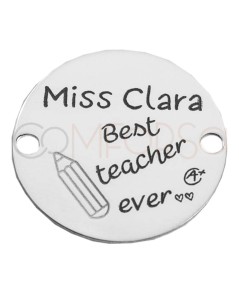 "Best teacher ever" et nom de l'enseignant sur l'intercalaire avec crayon 20mm argent 925