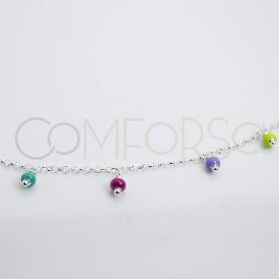 Chevillière avec des boules multicolores suspendues 21 + 4cm argent 925