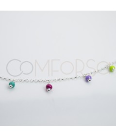 Chevillière avec des boules multicolores suspendues 21 + 4cm argent 925