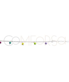 Chevillière avec des boules multicolores suspendues 21 + 4cm argent 925