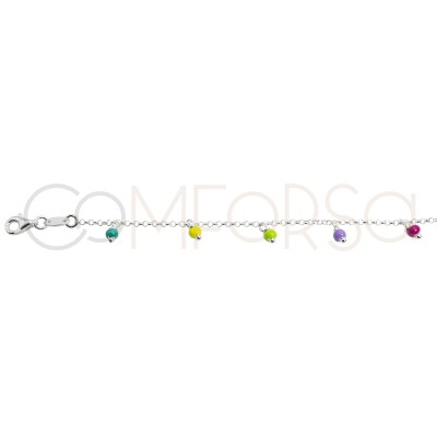 Chevillière avec des boules multicolores suspendues 21 + 4cm argent 925