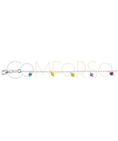 Chevillière avec des boules multicolores suspendues 21 + 4cm argent 925