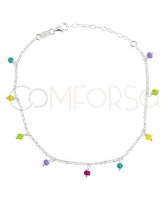 Chevillière avec des boules multicolores suspendues 21 + 4cm argent 925