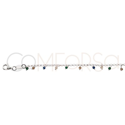 Chevillière avec des pierres multicolores suspendues 21 + 4cm argent 925