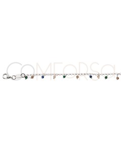 Chevillière avec des pierres multicolores suspendues 21 + 4cm argent 925