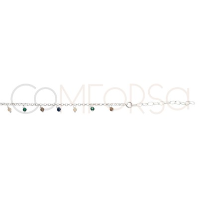 Chevillière avec des pierres multicolores suspendues 21 + 4cm argent 925