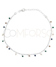 Chevillière avec des pierres multicolores suspendues 21 + 4cm argent 925