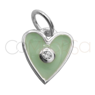 Pendentif coeur émaillé mint avec zircone 8 x 10mm argent 925