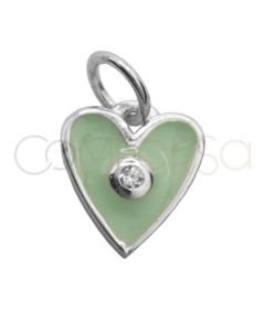 Pendentif coeur émaillé mint avec zircone 8 x 10mm argent 925