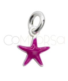 Breloque mini étoile émaillée fuchsia 5.6mm argent 925