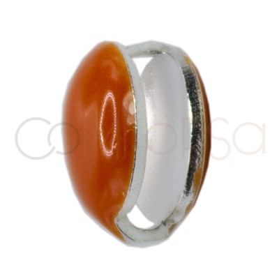 Perle intercalaire mini cercle émaillée orange 6mm argent 925