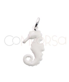 Pendentif hippocampe émaillé blanc 7 x 14.5mm argent 925