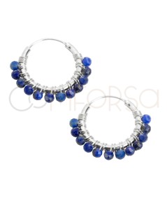 Créoles avec des pierres Lapis-lazuli 14mm argent 925