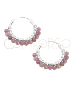 Créoles avec des pierres Pink Tourmaline 14mm argent 925