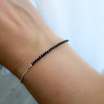 Bracelet de pierres Spinelle Noire argent 925