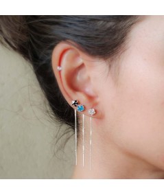 Boucles d’oreilles chaîne avec zircone étoile Jet 5cm argent 925