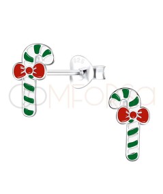 Boucle d’oreille sucre d'orge vert avec ruban rouge 5 x 10mm argent 925