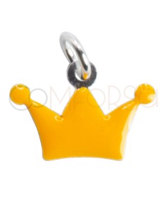 Pendentif couronne émaillé jaune 13.5 x 10mm argent 925