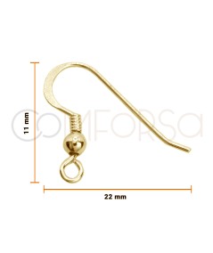 Crochet d'oreille avec perle 9 x 17 mm argent 925 plaqué or