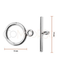 Fermoir T anneau 15 mm avec barre 19mm argent 925 plaqué or