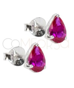 Boucles d'oreilles mini larme Rubis 5 x 9mm argent 925