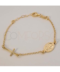 Bracelet enfant avec Vierge de la Médaille Miraculeuse et croix argent 925