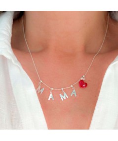Ras-de-cou avec pendentifs de lettres "mama" et coeur rouge en argent 925