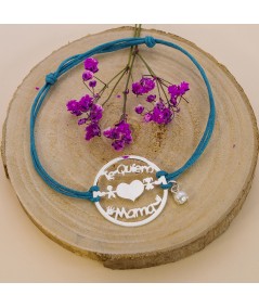 Bracelet de fil bleu avec intercalaire "Te quiero mamá" argent 925