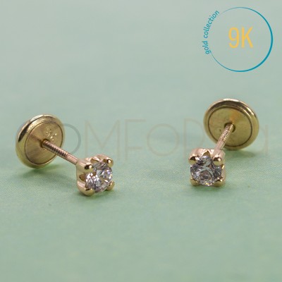 Boucle d’oreille bébé zircone 4 griffes 3mm or 9k